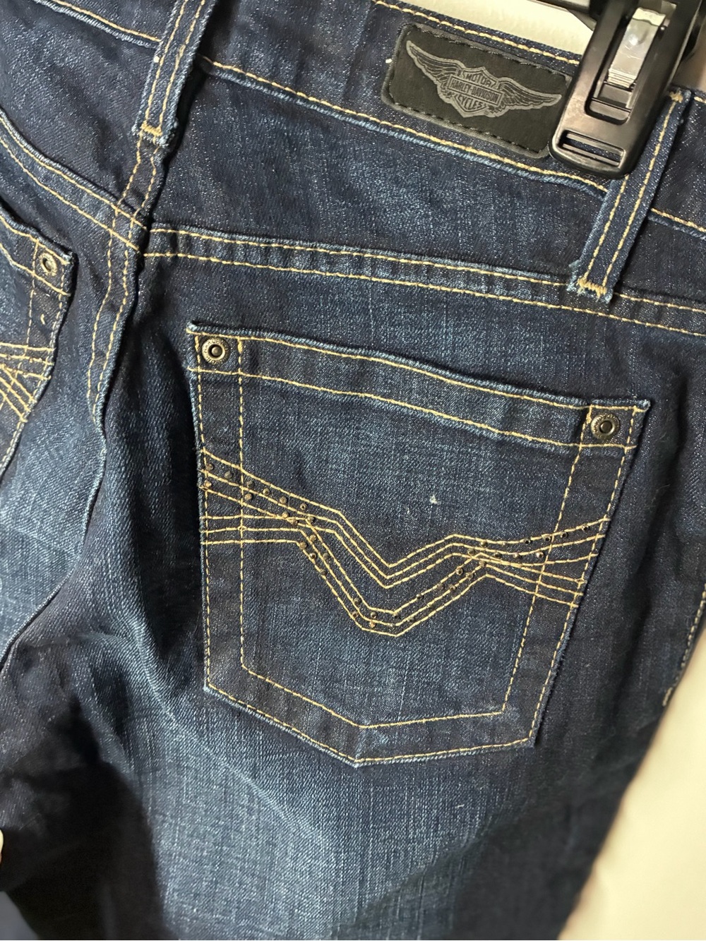 Harley-Davidson Women's Dark Blue Bootcut Jeans with Contrast Stitching - Picture 7 of 8
